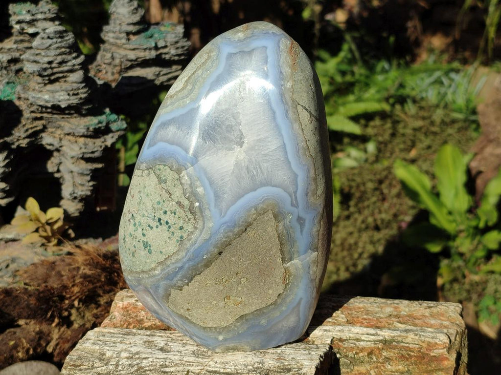 Polished XL Blue Lace Agate Geode Standing Display Piece x 1 From Nsanje, Malawi - Toprock Gemstones and Minerals 