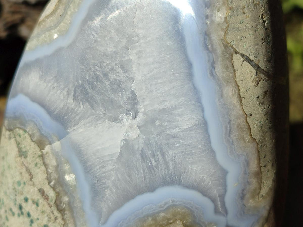 Polished XL Blue Lace Agate Geode Standing Display Piece x 1 From Nsanje, Malawi - Toprock Gemstones and Minerals 