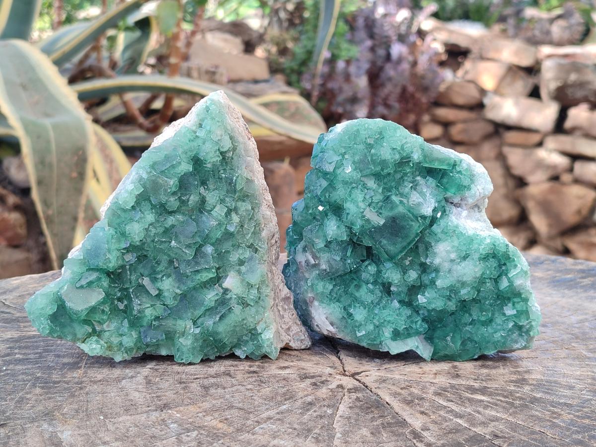 Natural Cabinet Size Green Cubic Fluorite Specimens x 2 From Mandrosonoro, Madagascar - Toprock Gemstones and Minerals 