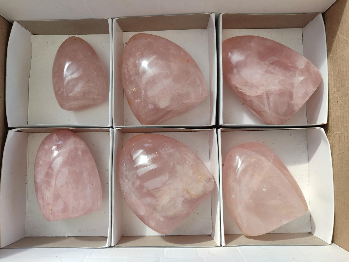 Polished Gemmy Rose Quartz Standing Display Pieces x 6 From Madagascar - Toprock Gemstones and Minerals 