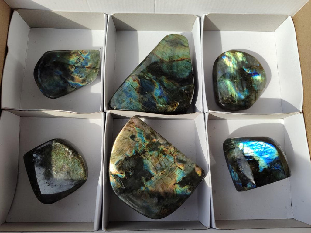 Polished Labradorite Standing Display Pieces x 6 From Madagascar - Toprock Gemstones and Minerals 