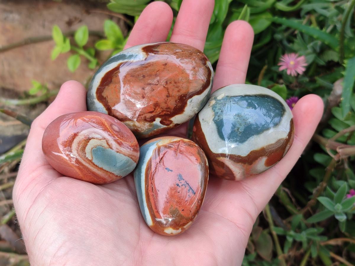 Polished Polychrome Jasper Galets x 24 From NW Coast, Madagascar - Toprock Gemstones and Minerals 