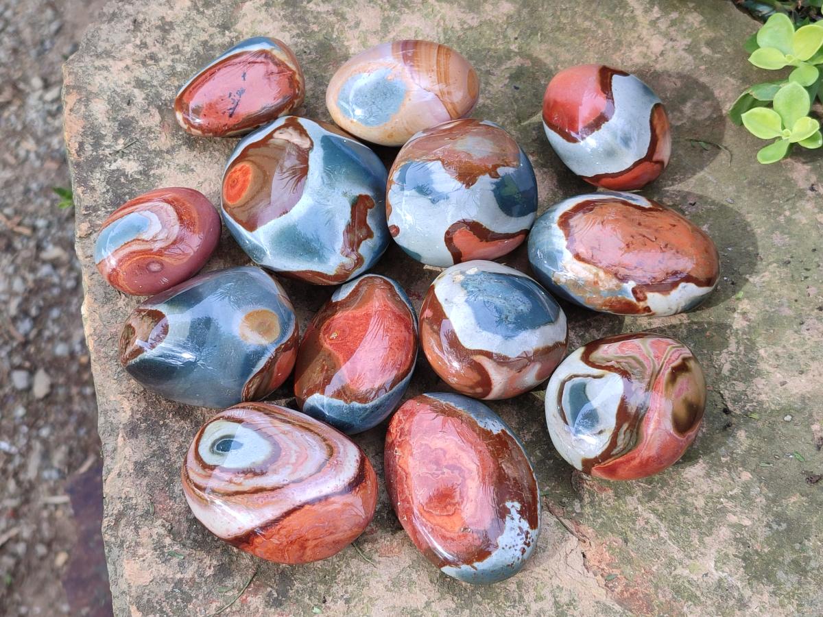 Polished Polychrome Jasper Galets x 24 From NW Coast, Madagascar - Toprock Gemstones and Minerals 