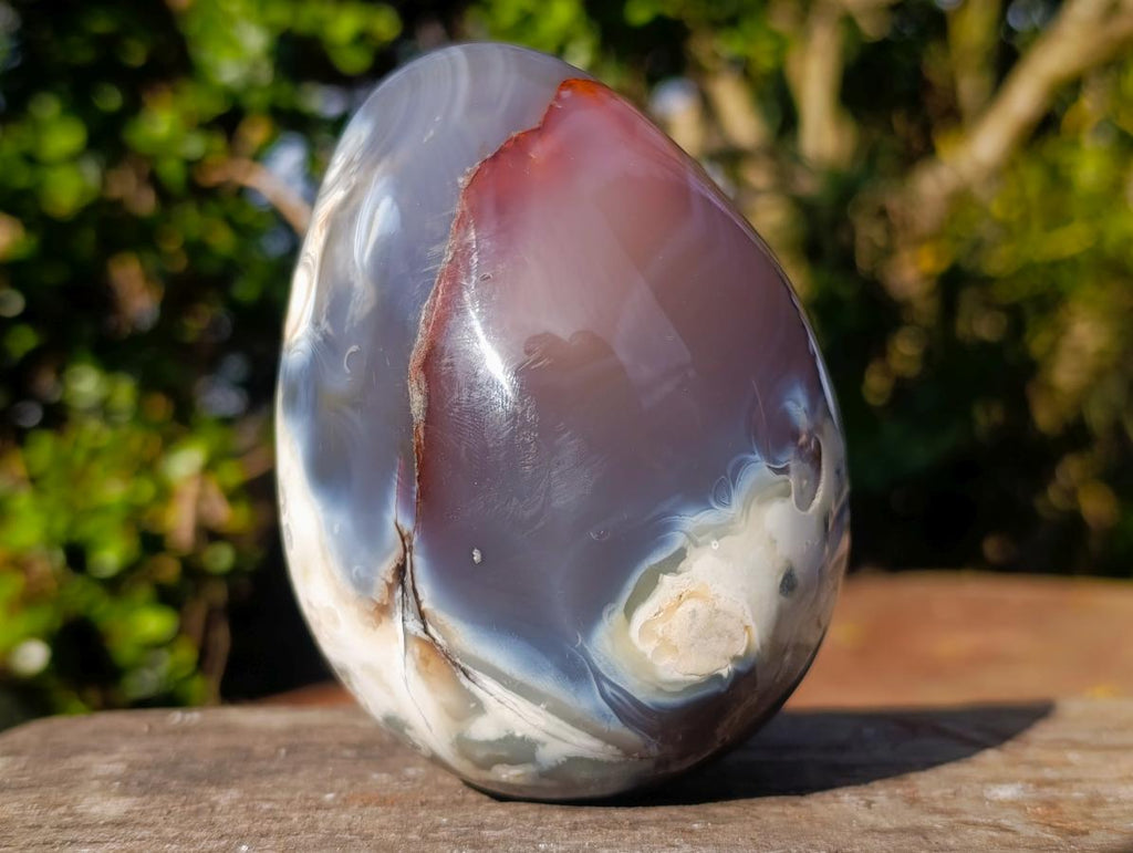 Polished Large White Red and Grey Agate Gemstone Eggs x 2 From Madagascar - Toprock Gemstones and Minerals 