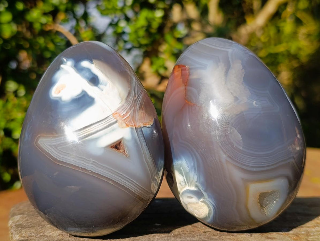 Polished Large White Red and Grey Agate Gemstone Eggs x 2 From Madagascar - Toprock Gemstones and Minerals 