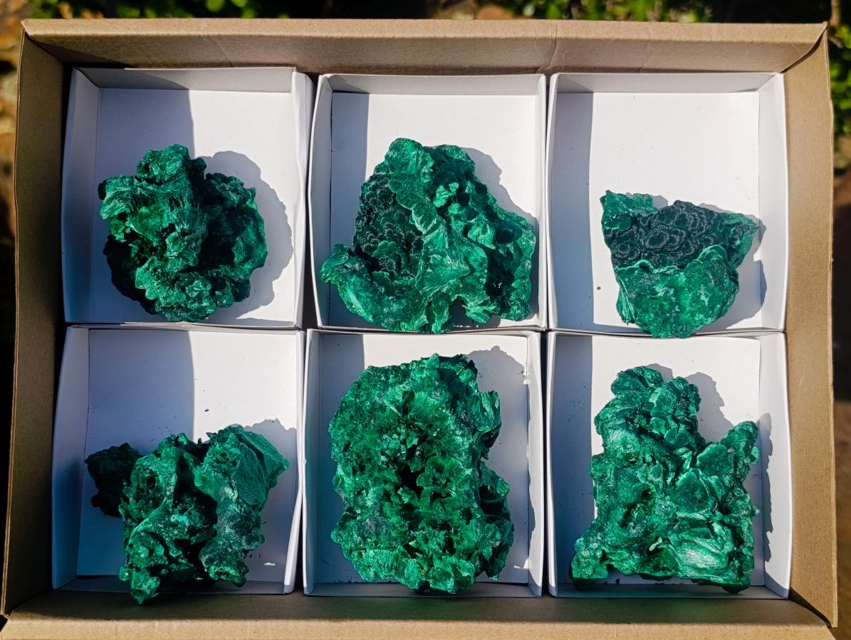Natural Silky Malachite Specimens x 6 From Kasompe, Congo - Toprock Gemstones and Minerals 