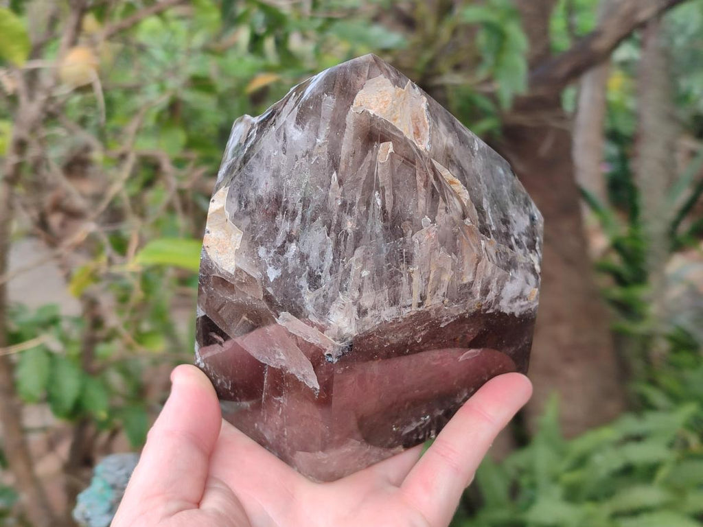 Polished Large Smokey Window Quartz Display Crystal with Three Enhydros x 1 From Madagascar - Toprock Gemstones and Minerals 