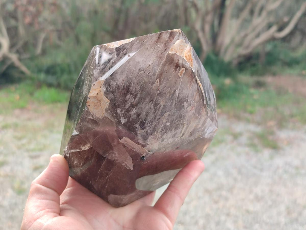 Polished Large Smokey Window Quartz Display Crystal with Three Enhydros x 1 From Madagascar - Toprock Gemstones and Minerals 