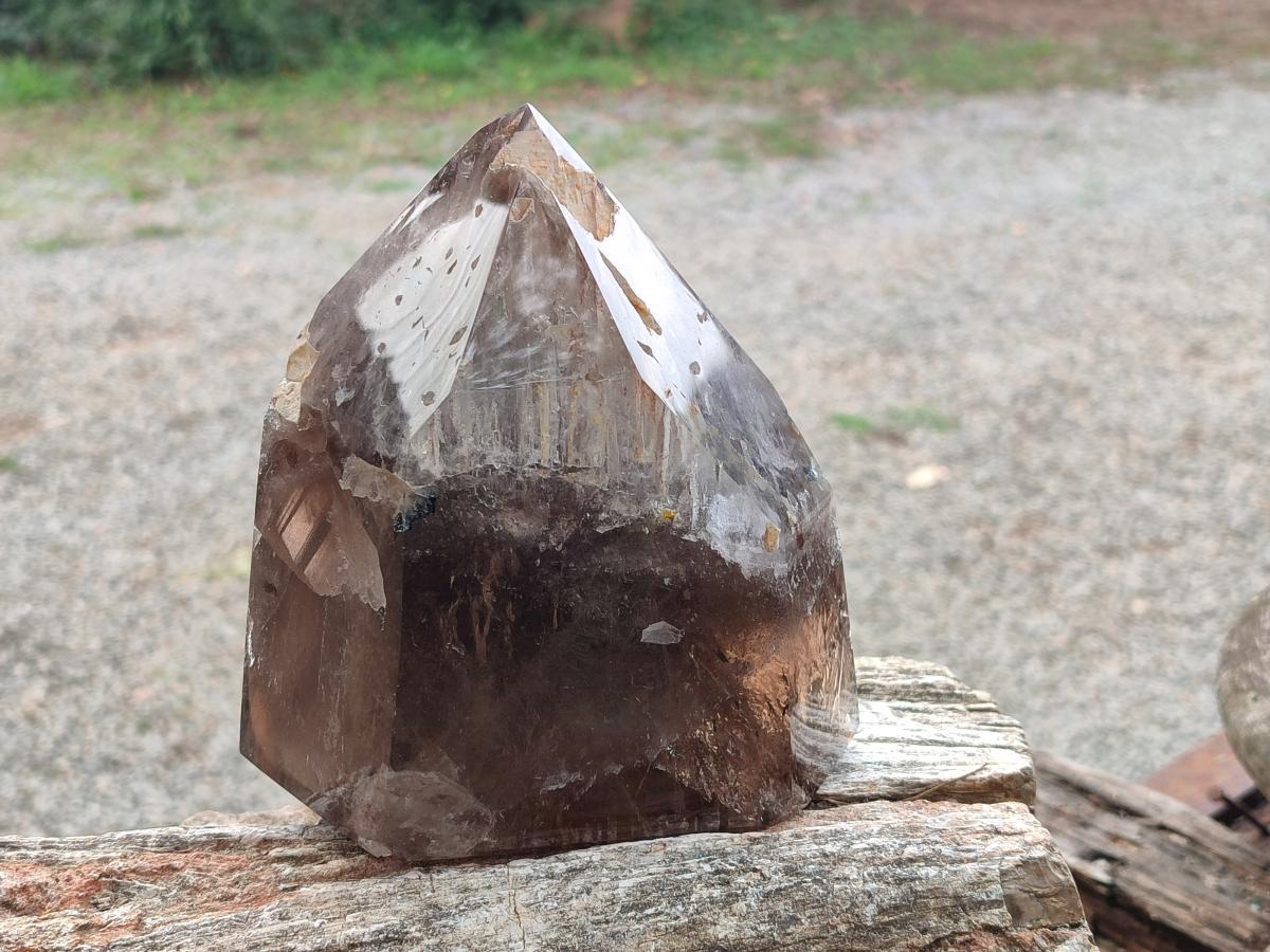 Polished Large Smokey Window Quartz Display Crystal with Three Enhydros x 1 From Madagascar - Toprock Gemstones and Minerals 