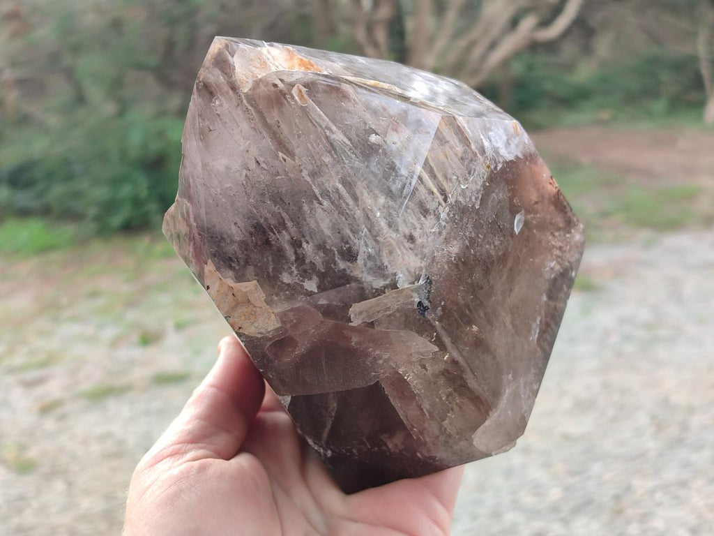Polished Large Smokey Window Quartz Display Crystal with Three Enhydros x 1 From Madagascar - Toprock Gemstones and Minerals 