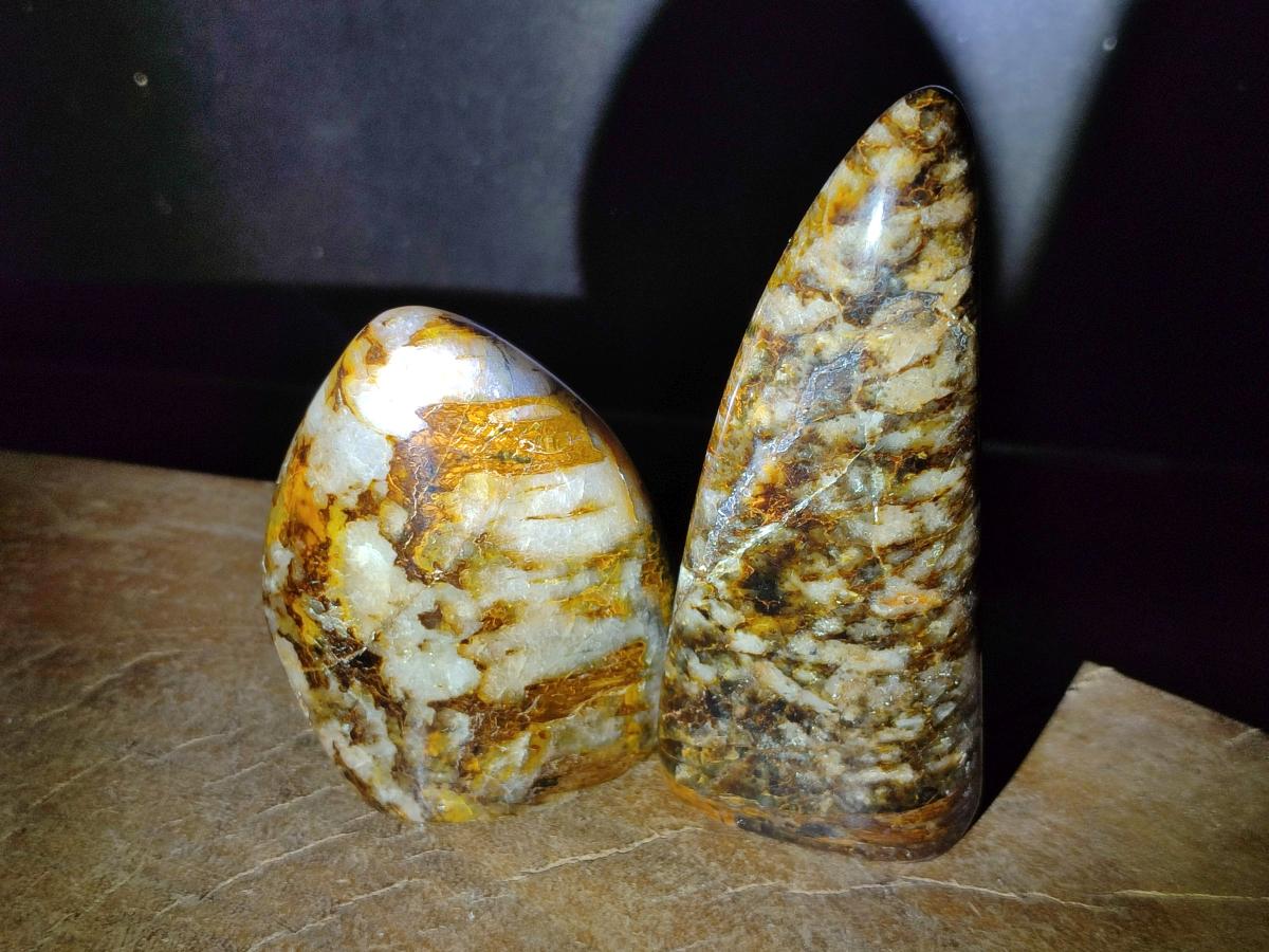 Polished Nellite Tigers Eye Standing Display Pieces x 3 From Prieska, South Africa - Toprock Gemstones and Minerals 