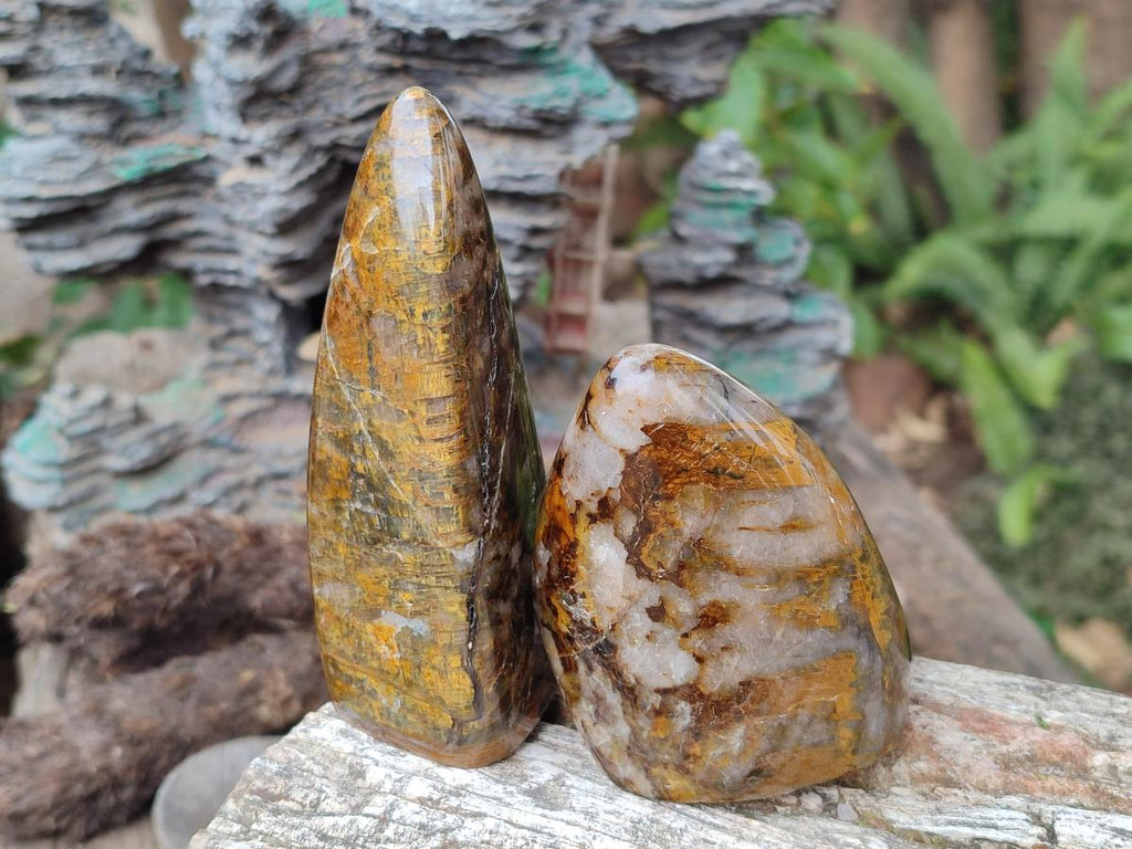 Polished Nellite Tigers Eye Standing Display Pieces x 3 From Prieska, South Africa - Toprock Gemstones and Minerals 