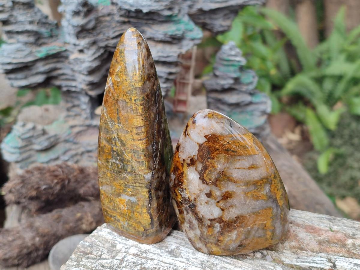 Polished Nellite Tigers Eye Standing Display Pieces x 3 From Prieska, South Africa - Toprock Gemstones and Minerals 