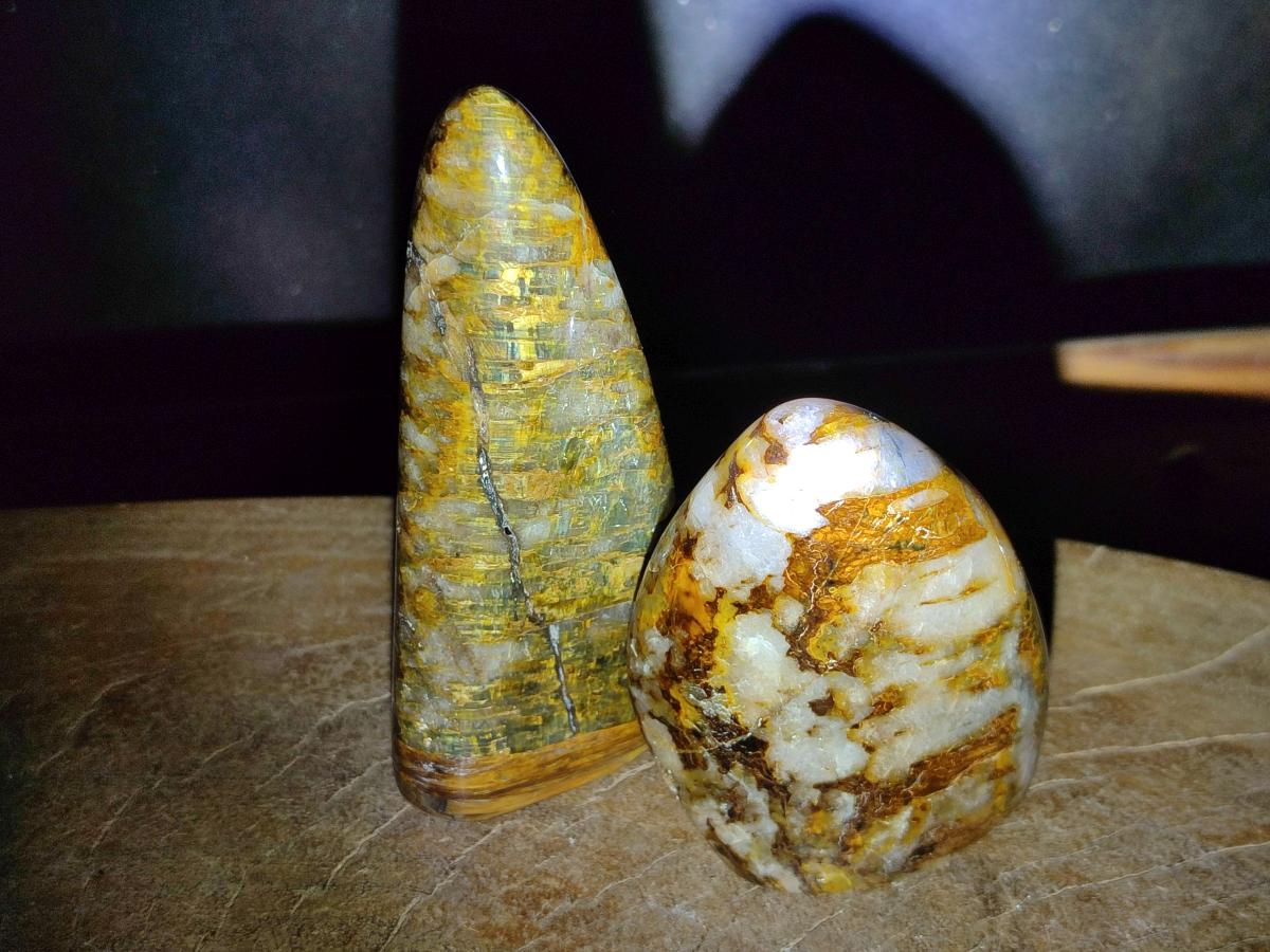 Polished Nellite Tigers Eye Standing Display Pieces x 3 From Prieska, South Africa - Toprock Gemstones and Minerals 