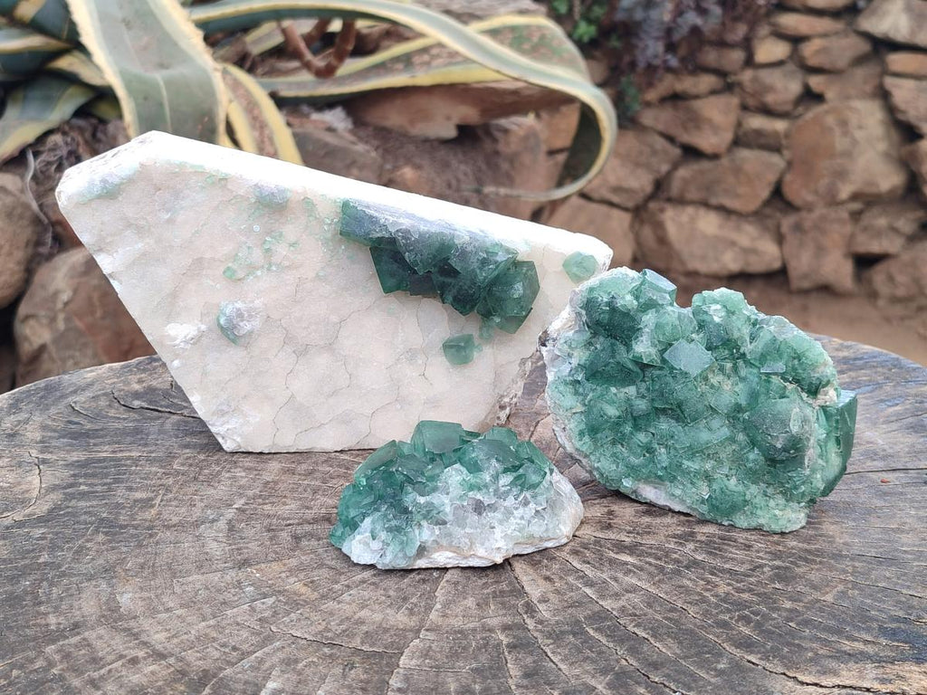 Natural Green Cubic Fluorite Specimens x 3 From Mandrosonoro, Madagascar - Toprock Gemstones and Minerals 
