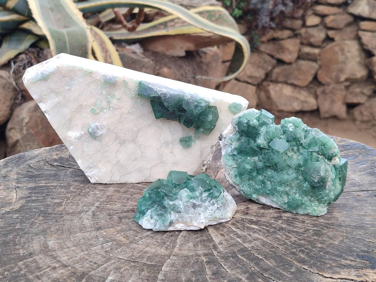 Natural Green Cubic Fluorite Specimens x 3 From Mandrosonoro, Madagascar - Toprock Gemstones and Minerals 