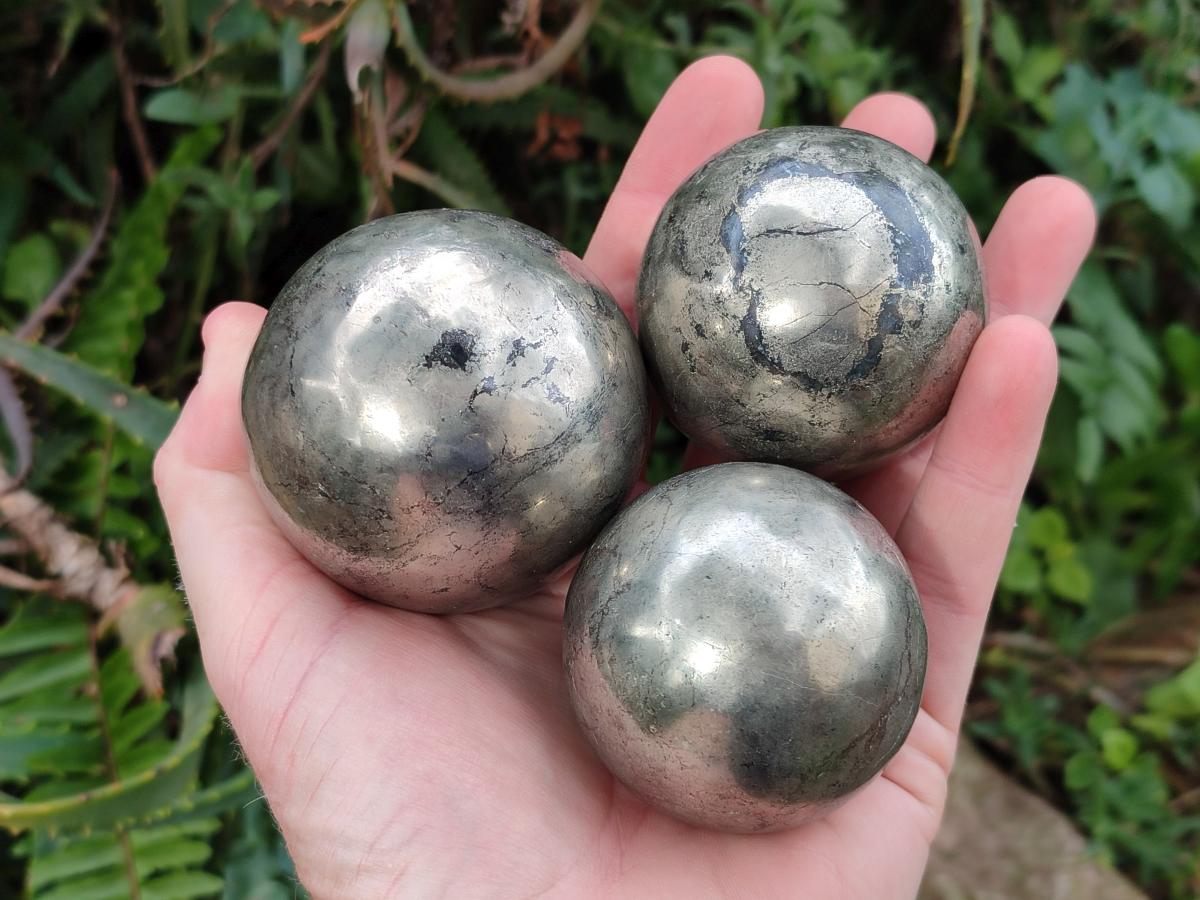 Polished Basalt Pharaoh Stone Spheres x 3 From Iron Duke Mine, Zimbabwe - Toprock Gemstones and Minerals 
