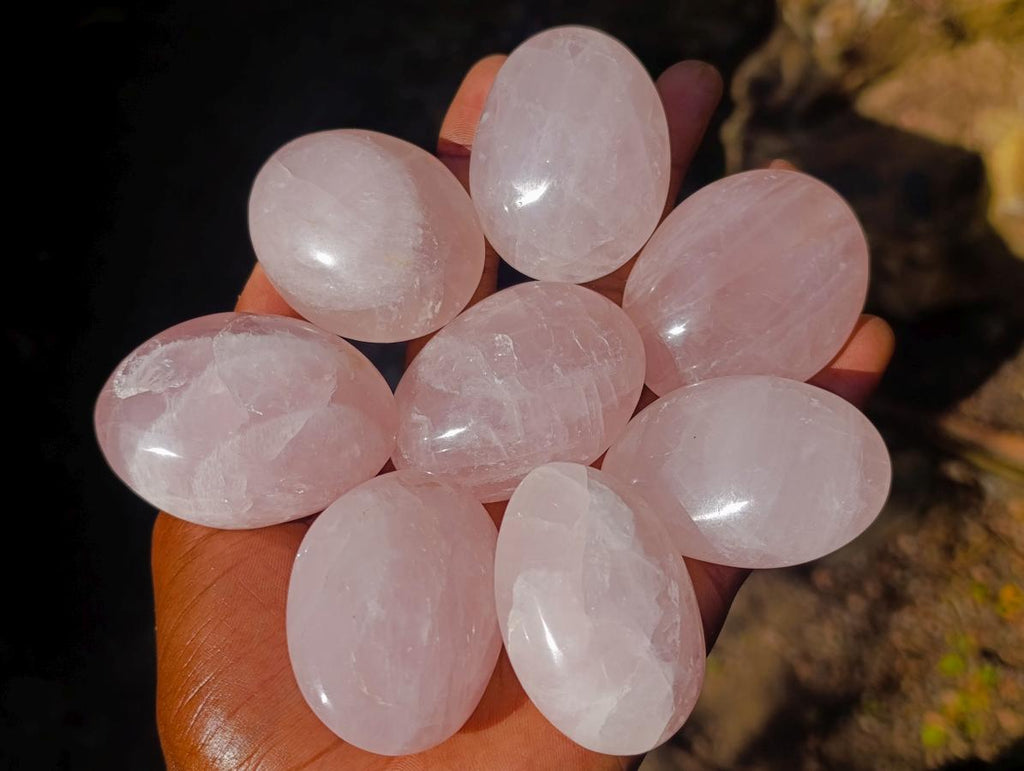 Polished Gemmy Rose Quartz Palm Stones x 24 From Madagascar - Toprock Gemstones and Minerals 