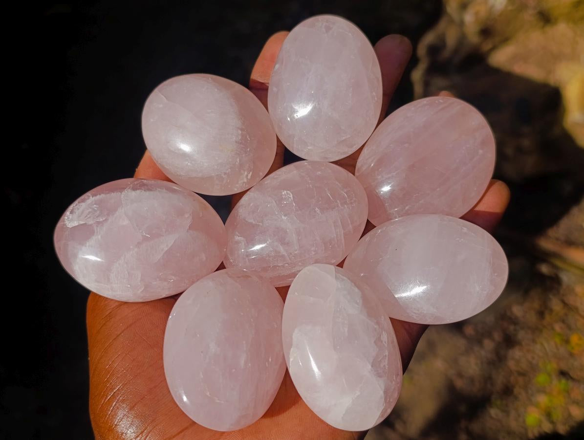 Polished Gemmy Rose Quartz Palm Stones x 24 From Madagascar - Toprock Gemstones and Minerals 