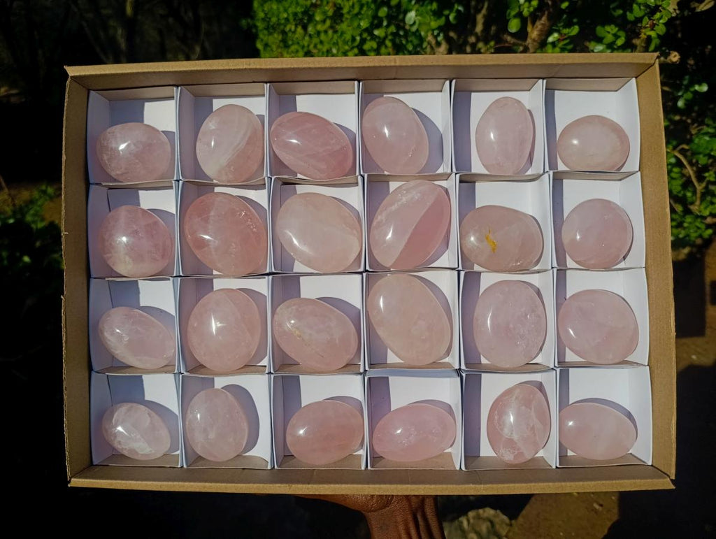 Polished Gemmy Rose Quartz Palm Stones x 24 From Madagascar - Toprock Gemstones and Minerals 
