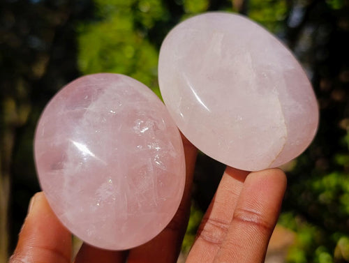 Polished Gemmy Rose Quartz Palm Stones x 24 From Madagascar - Toprock Gemstones and Minerals 