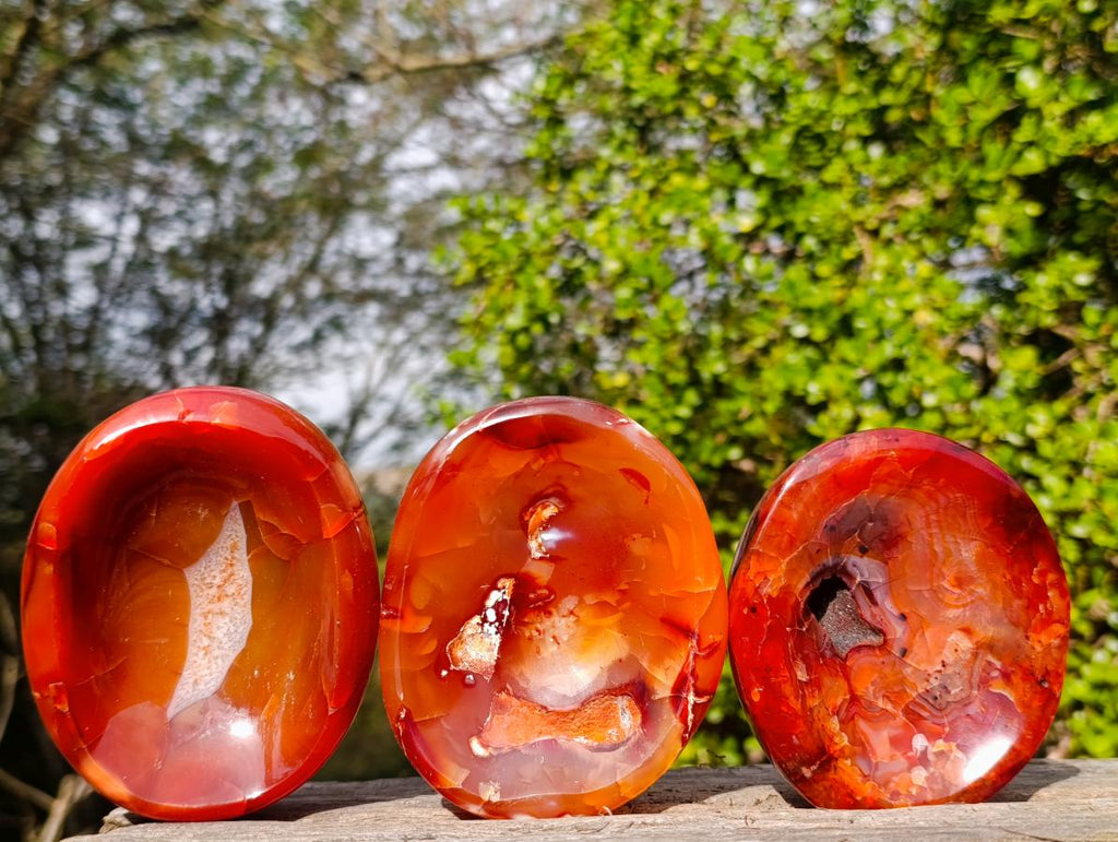 Polished Carnelian Agate Gemstone Bowls x 3 From Madagascar - Toprock Gemstones and Minerals 