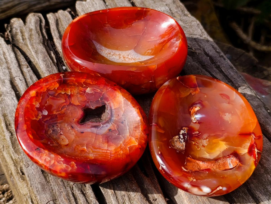 Polished Carnelian Agate Gemstone Bowls x 3 From Madagascar - Toprock Gemstones and Minerals 