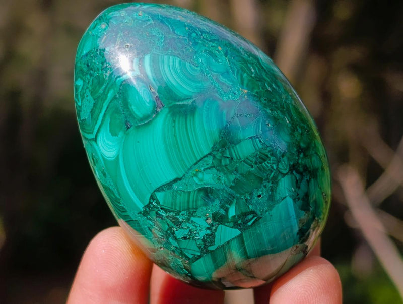 Polished Flower Banded Malachite Gemstone Eggs x 3 From Congo - Toprock Gemstones and Minerals 