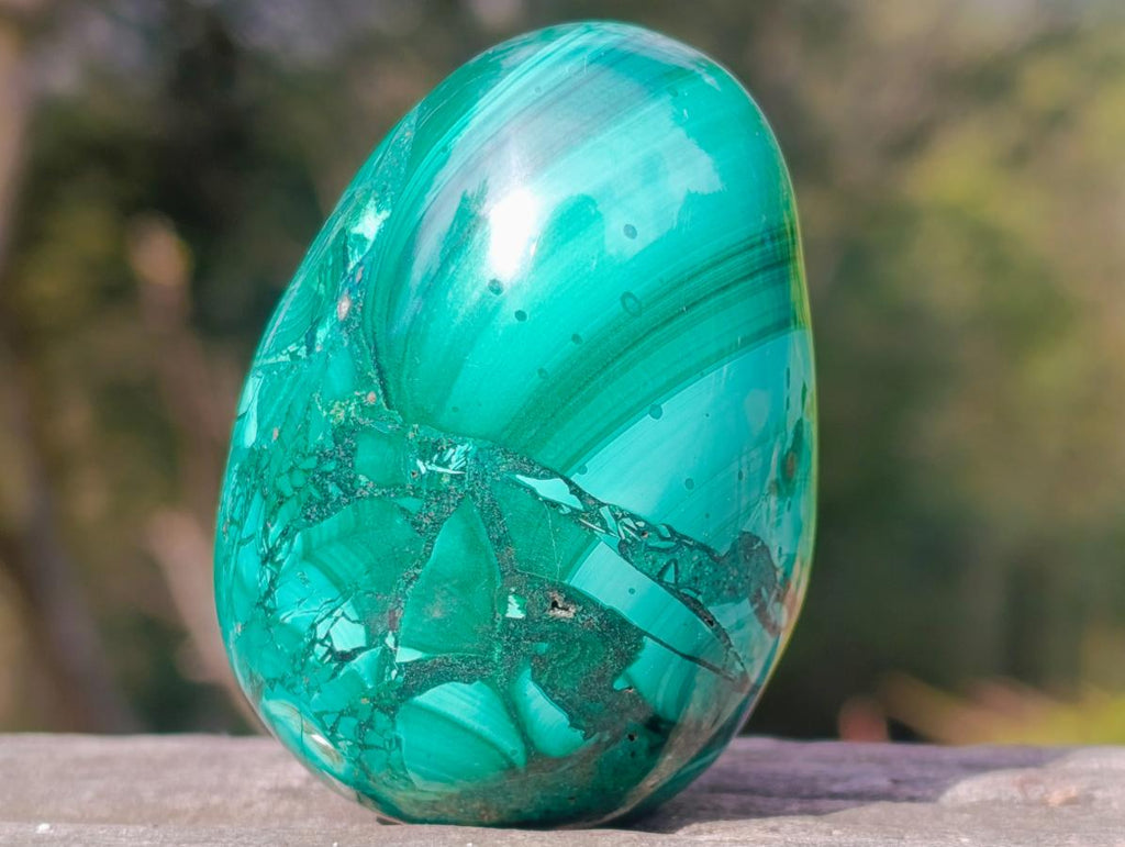 Polished Flower Banded Malachite Gemstone Eggs x 3 From Congo - Toprock Gemstones and Minerals 