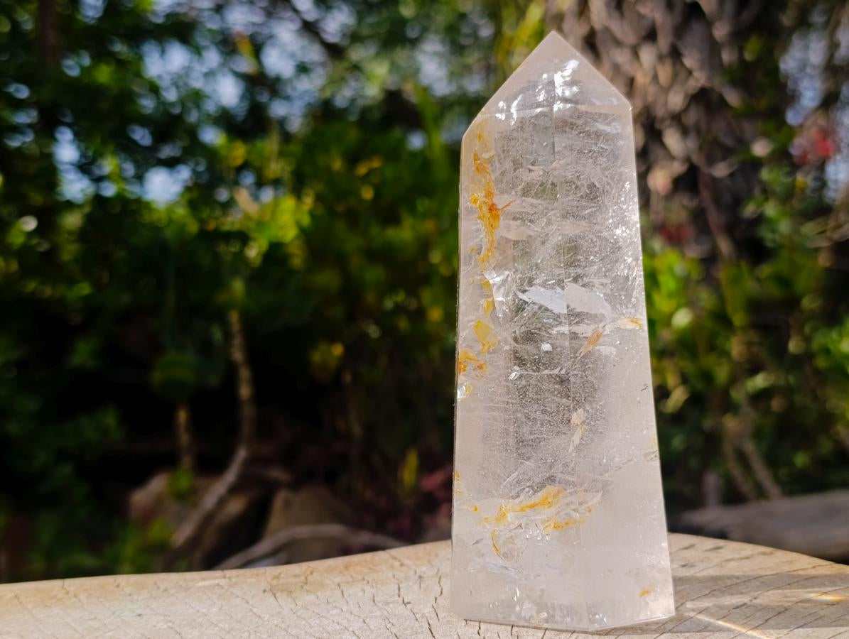Polished Clear Quartz Display Crystals with Limonite Veils x 2 From Madagascar - Toprock Gemstones and Minerals 