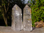 Polished Clear Quartz Display Crystals with Limonite Veils x 2 From Madagascar - Toprock Gemstones and Minerals 