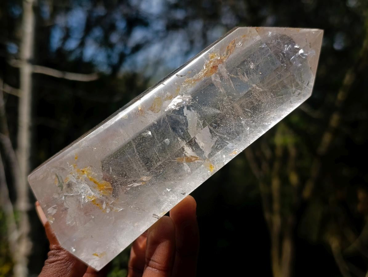 Polished Clear Quartz Display Crystals with Limonite Veils x 2 From Madagascar - Toprock Gemstones and Minerals 