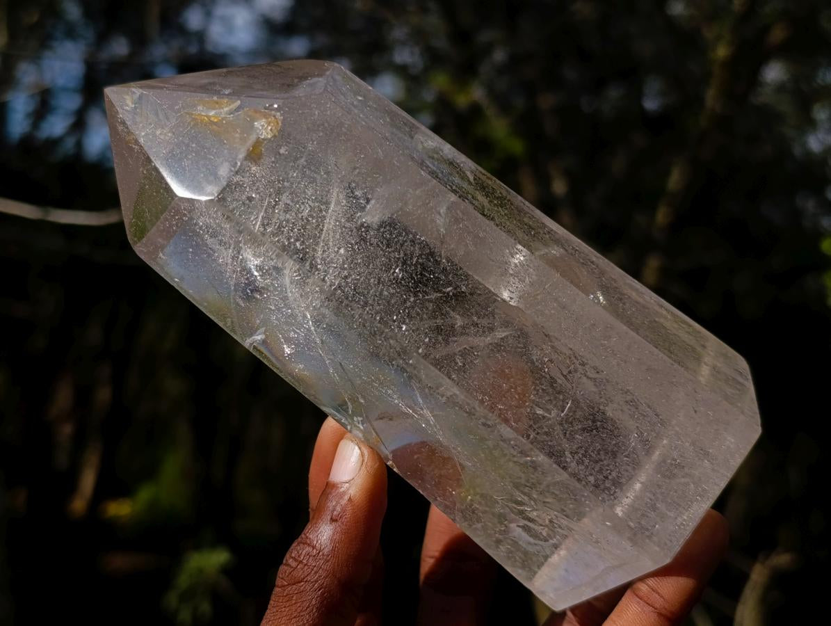 Polished Clear Quartz Display Crystals with Limonite Veils x 2 From Madagascar - Toprock Gemstones and Minerals 