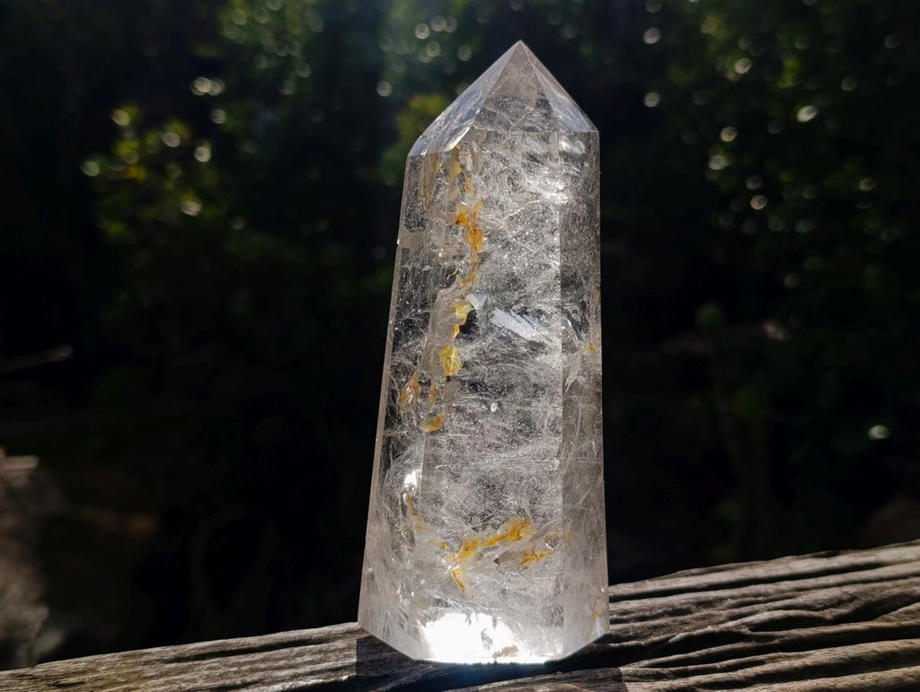 Polished Clear Quartz Display Crystals with Limonite Veils x 2 From Madagascar - Toprock Gemstones and Minerals 