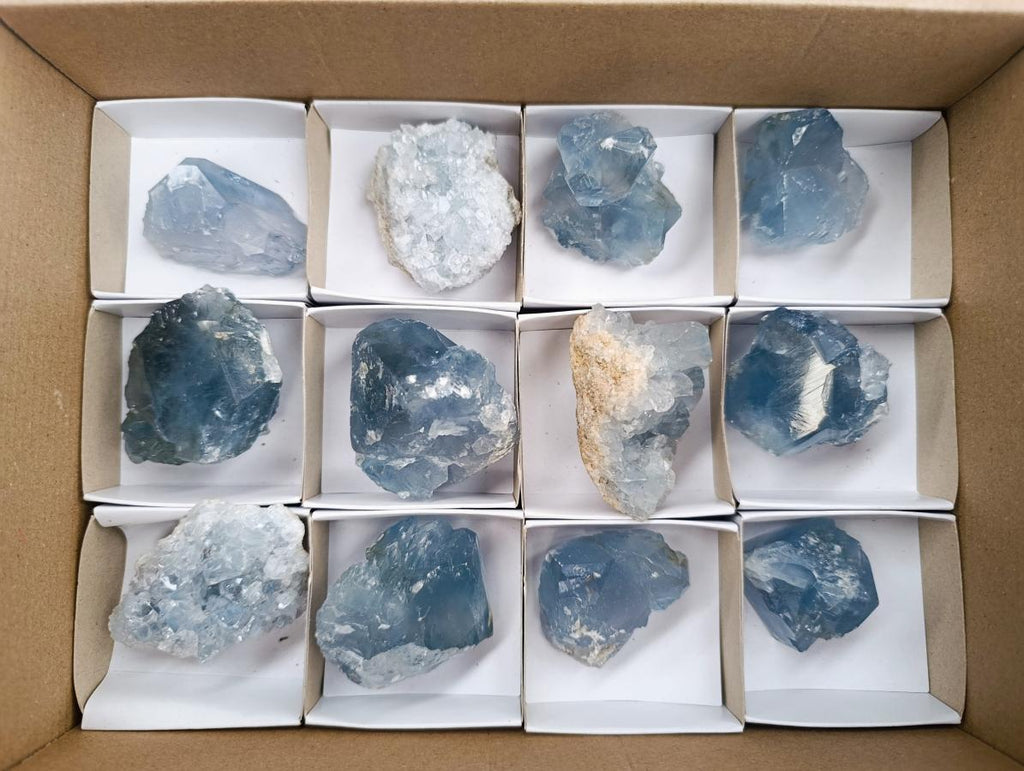 Natural Blue Celestite Specimens x 12 From Sakoany, Madagascar - Toprock Gemstones and Minerals 