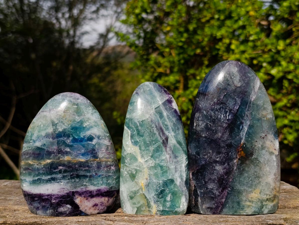 Polished Watermelon Fluorite Standing Display Pieces x 3 From Uis, Namibia - Toprock Gemstones and Minerals 