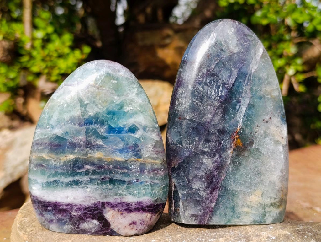 Polished Watermelon Fluorite Standing Display Pieces x 3 From Uis, Namibia - Toprock Gemstones and Minerals 