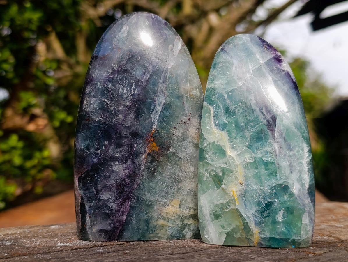 Polished Watermelon Fluorite Standing Display Pieces x 3 From Uis, Namibia - Toprock Gemstones and Minerals 