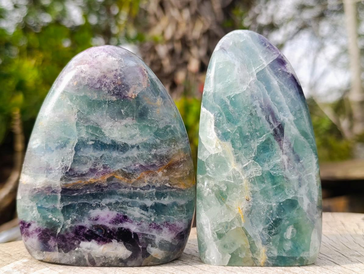 Polished Watermelon Fluorite Standing Display Pieces x 3 From Uis, Namibia - Toprock Gemstones and Minerals 