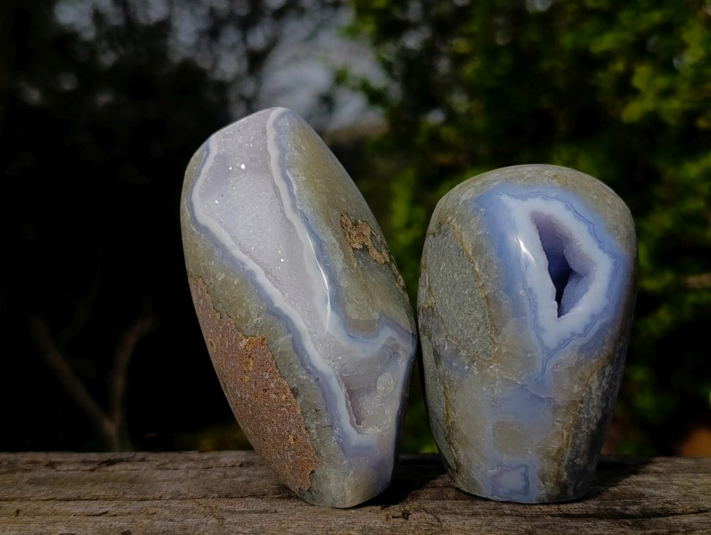 Polished Blue Lace Agate Free Forms and Standing Display Pieces x 6 From Nsanje, Malawi - Toprock Gemstones and Minerals 