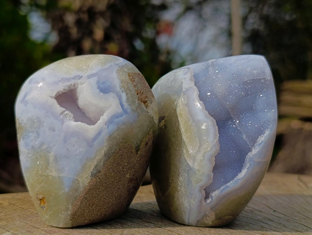 Polished Blue Lace Agate Free Forms and Standing Display Pieces x 6 From Nsanje, Malawi - Toprock Gemstones and Minerals 