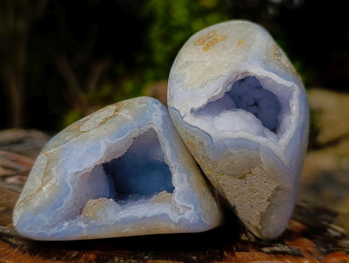 Polished Blue Lace Agate Free Forms and Standing Display Pieces x 6 From Nsanje, Malawi - Toprock Gemstones and Minerals 