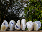 Polished Blue Lace Agate Free Forms and Standing Display Pieces x 6 From Nsanje, Malawi - Toprock Gemstones and Minerals 