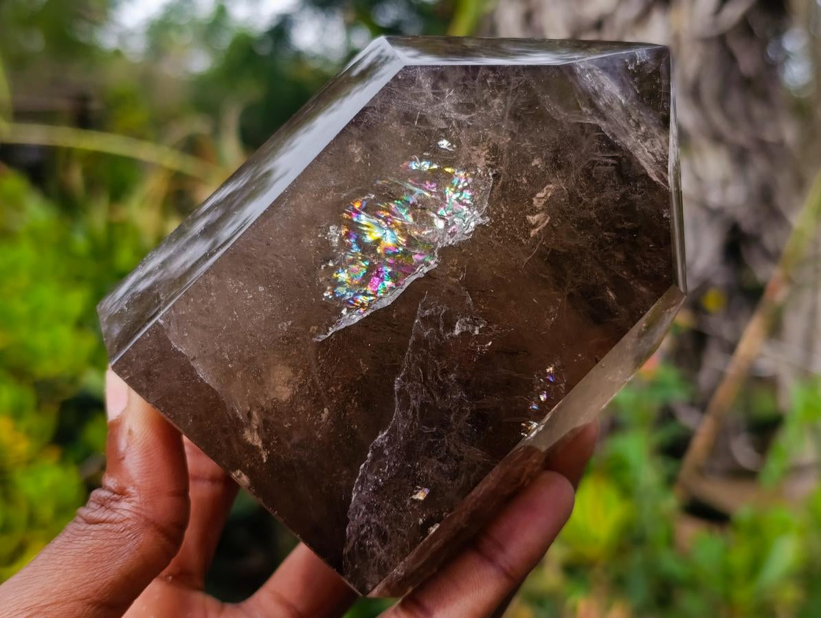 Polished Smokey Window Quartz Display Crystals x 2 From Akansobe, Madagascar - Toprock Gemstones and Minerals 