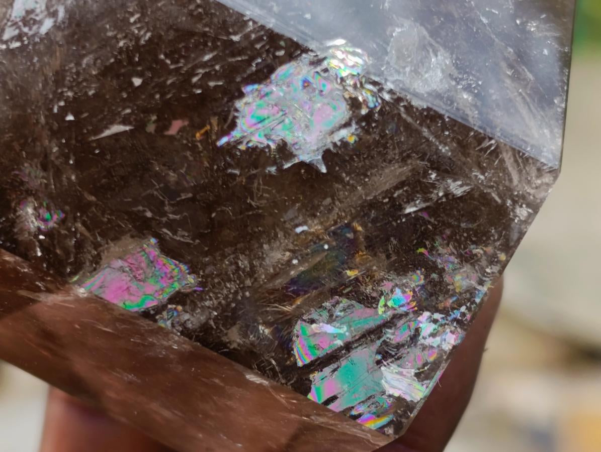 Polished Smokey Window Quartz Display Crystals x 2 From Akansobe, Madagascar - Toprock Gemstones and Minerals 