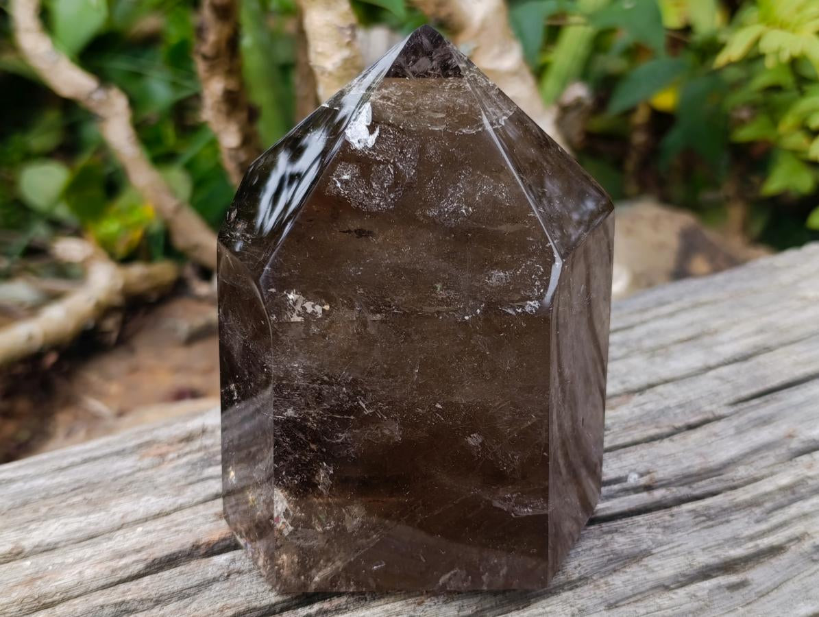 Polished Smokey Window Quartz Display Crystals x 2 From Akansobe, Madagascar - Toprock Gemstones and Minerals 