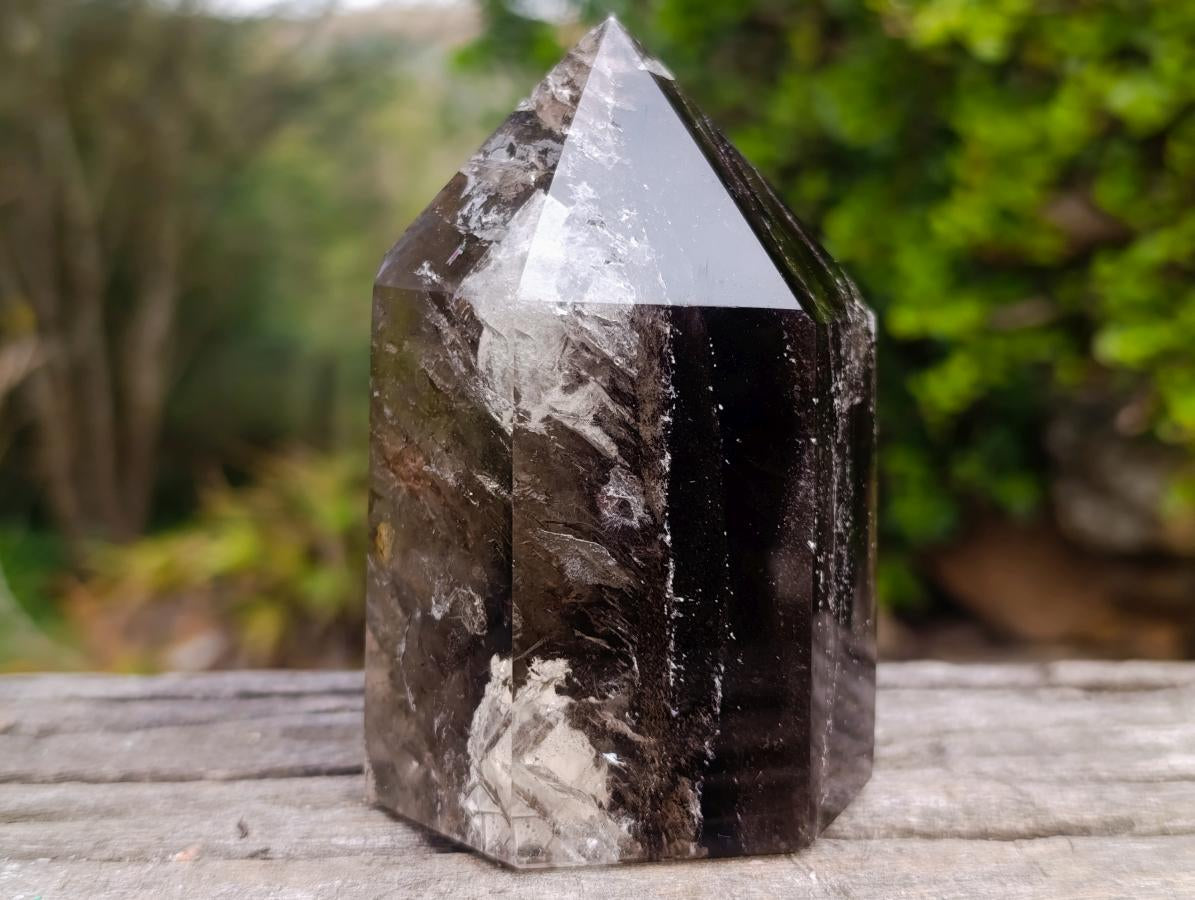 Polished Smokey Window Quartz Display Crystals x 2 From Akansobe, Madagascar - Toprock Gemstones and Minerals 