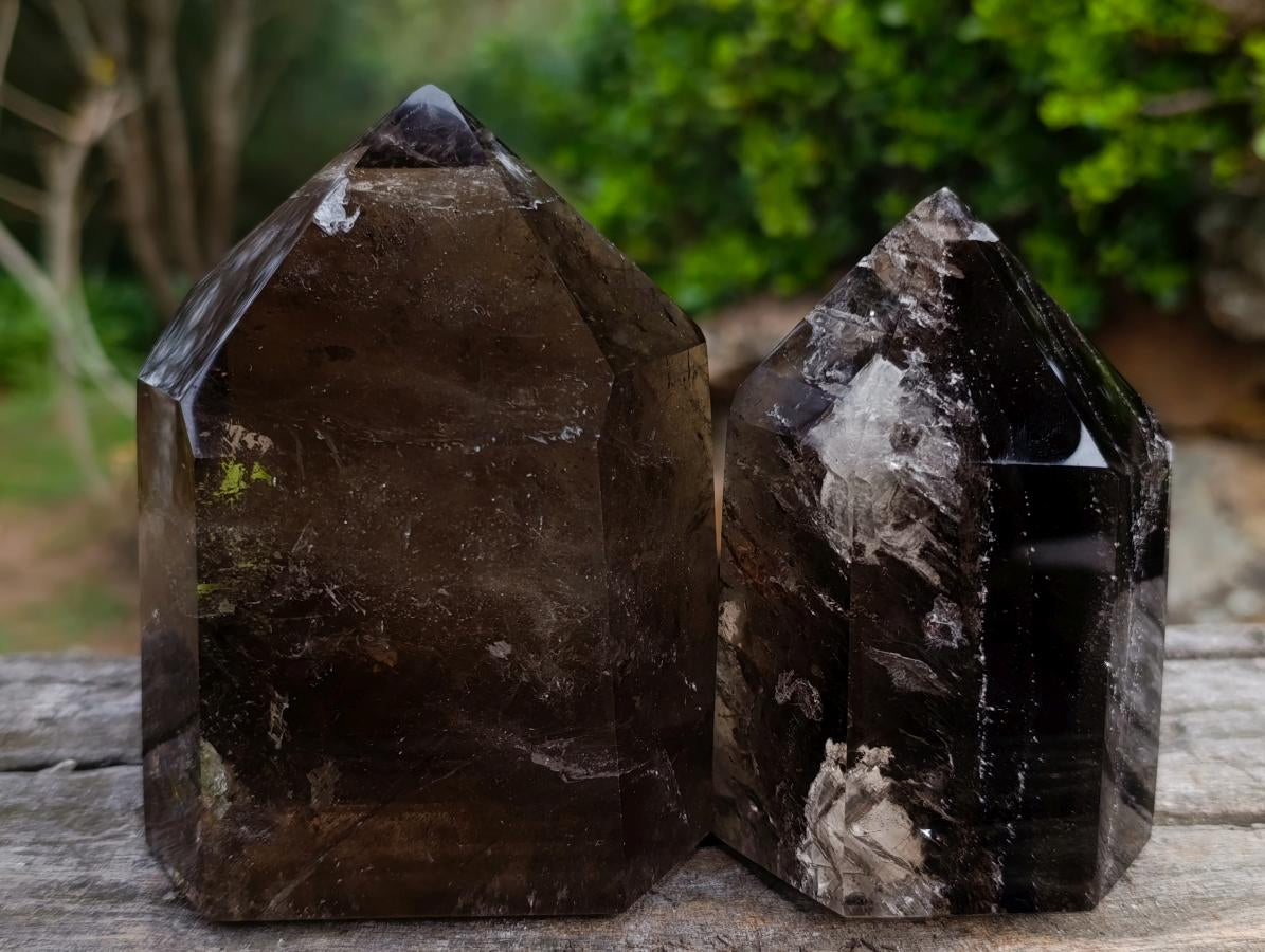 Polished Smokey Window Quartz Display Crystals x 2 From Akansobe, Madagascar - Toprock Gemstones and Minerals 