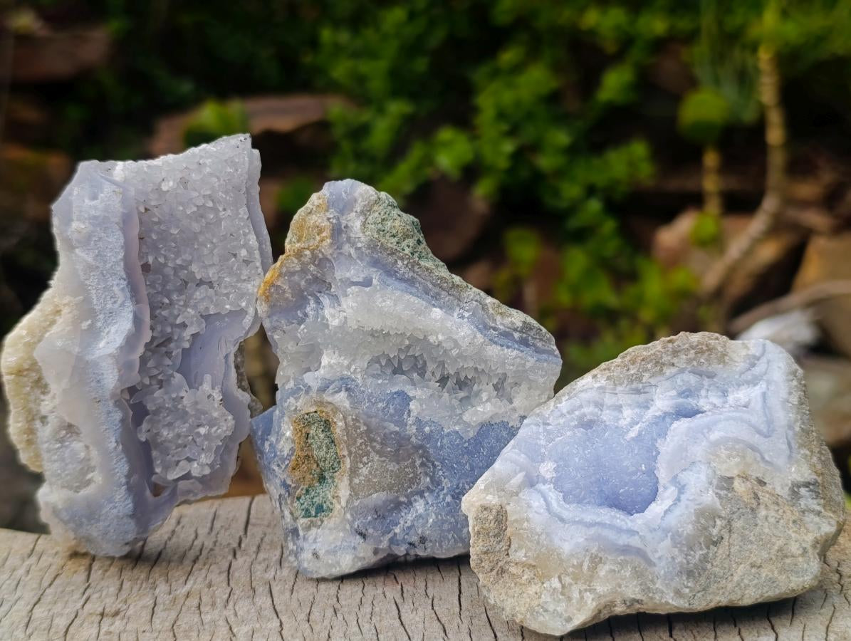 Natural Blue Lace Agate Geodes with Dogtooth Calcite x 12 From Nsanje, Malawi - Toprock Gemstones and Minerals 