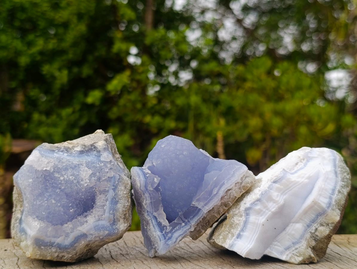 Natural Blue Lace Agate Geodes with Dogtooth Calcite x 12 From Nsanje, Malawi - Toprock Gemstones and Minerals 